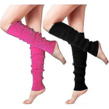 (Black red) 2 Pairs Leg Warmers For Women, Leg Warmers 80s Ribbed Knitted Long Socks For Party Sports