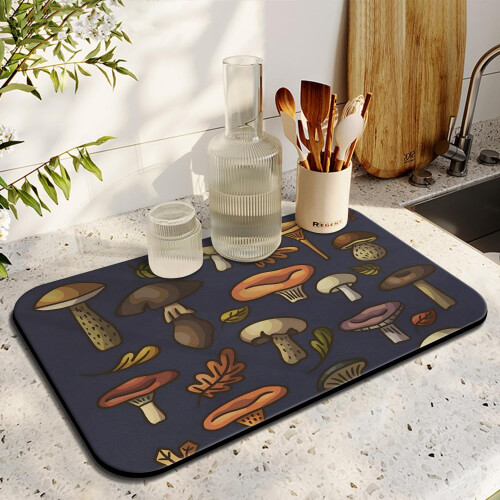 Coffee Drying Mat Mushroom Snails Design 19.5x12in 2