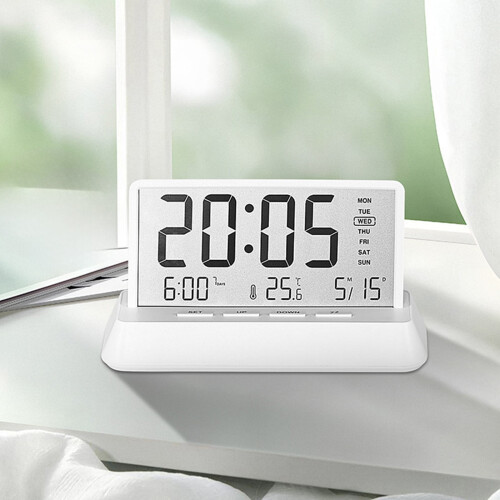 Digital väderklocka med LCD-display, temperatur/luftfuktighet,