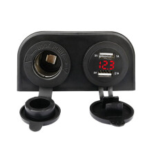 12-24V Dual USB Outlet Volt Power Outlet com LED Vermelho Voltage Display Lighter Soquete Painel Adaptador Tipo Tenda