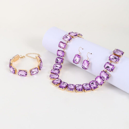 Women's rectangular imitation crystal jewelry set 1