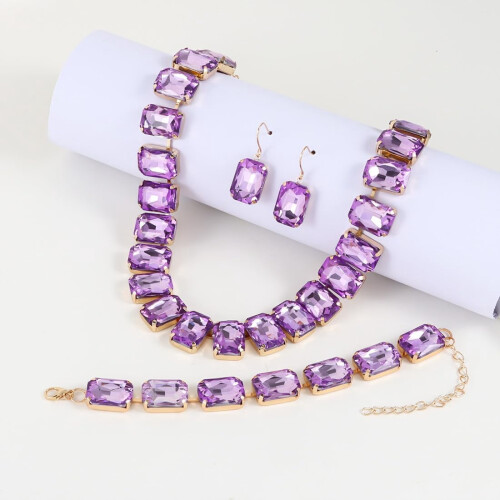 Women's rectangular imitation crystal jewelry set 2