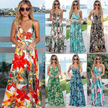 (S, style 1) Women's Dresses Floral Adjustable Spaghetti Strap V Neck Boho Long Maxi Dress Summer Beach Dress