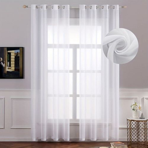 Sheer Linen Curtains Semi-Transparent 1 Panel Rod Pocket 2