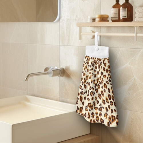 Leopard Print Hand Towels with Button Loop 2-Pack 2