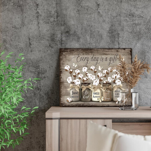 Toile murale rustique en coton, style vintage, fleurs et papillons. 2