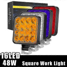 (Red) 48W 16LED Square Waterproof Work Light Spotlight Driving Lamp Fog Headlight for Truck Offroad Daytime Running