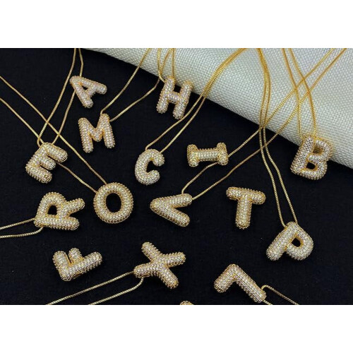 Bubble Letter Necklace 18K Gold Plated Initial Pendant 1