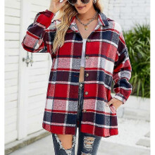 (XL) Womens Casual Flannel Wool Blend Plaid Lapel Button Down Long Sleeve Shacket Jacket Coat Winter Loose Shirts