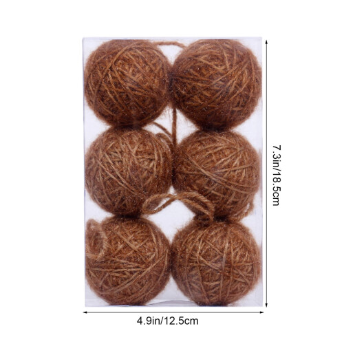 Brown Wool Foam Christmas Ornaments Set 6pcs 6cm 2