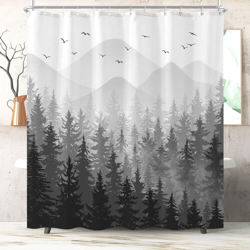 Κουρτίνα ντους Black Misty Forest σε γκρι χρώμα Ombre 72x72 ίντσες 2