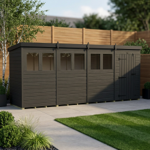 16x4 Pent Composite Shed Tanalised (Single Door, With Windows)