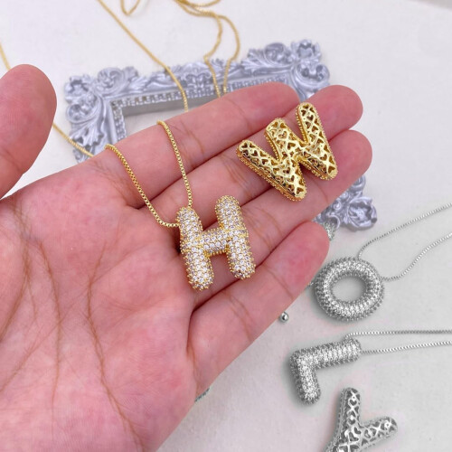 Bubble Letter Necklace 18K Gold-Plated Initial Pendant 1