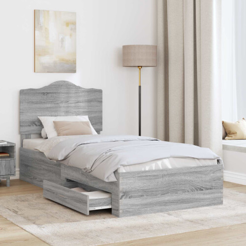 VidaXL vidaXL Bed Frame with Drawer Grey Sonoma 90 x 190 cm Engineered Wood 2