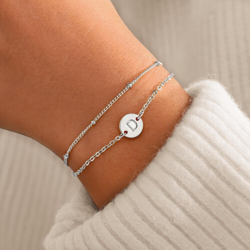 Initial Bracelet Gold/Silver Plated Beaded Disc Monogram 1