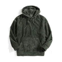 (UK 40, Olive Green) For Men Vintage Corduroy Men's Casual Pullover Hooded Sweatshirt With Kangaroo Pocket Streetwear For Winter Fall As Gifts