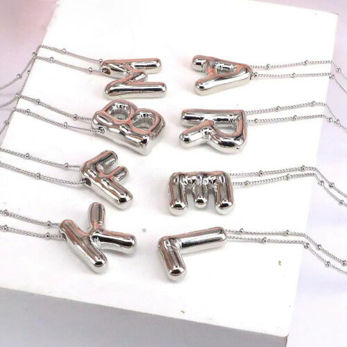 Bubble Letter Necklace 18K Gold Plated Initial Pendant 1