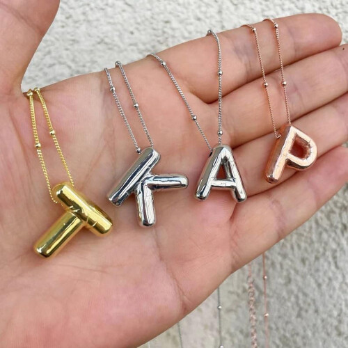 Bubble Letter Necklace 18K Gold Plated Initial Pendant 2