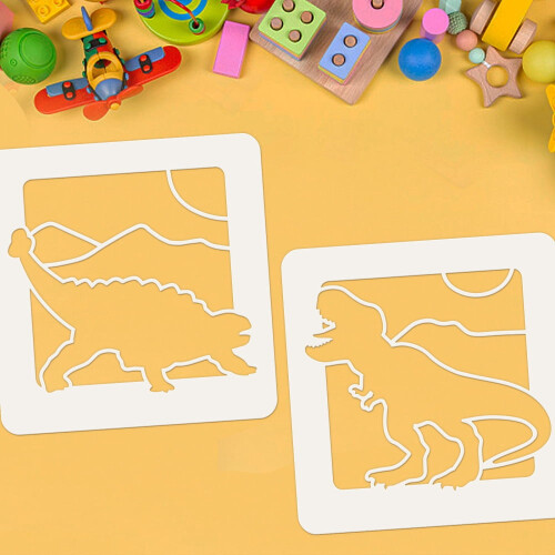 Dinosaur Stencil Set Reusable 5.9 x 5.9 Inch 6 Pieces 2