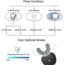 (Black) Automatic U-shape Sonic Electric Toothbrush Teeth Whitening Kit With Replacement Brush Head