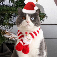 (Plush santa) Pet Christmas Scarf, Dog Christmas Outfit, Kitten Pet Knitted Scarf, Winter Neck