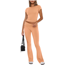 Damen Trainingsset Crop Top Glockenärmel Bequem Sportlich Orange XS — damen jogginganzug