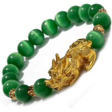 Feng Shui Bracelet Natural Tiger Eye Bead Bracelet with Gold Plated Pi Xiu/pi Yao Attract