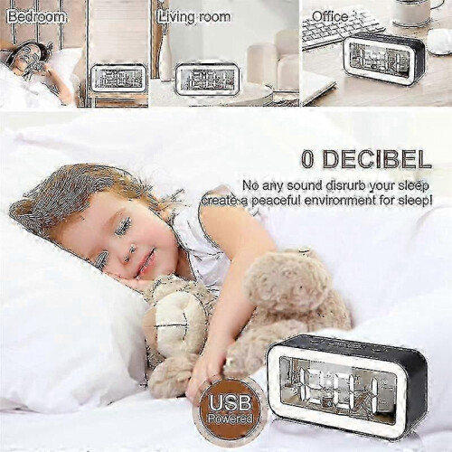 Digital Alarm Clock, Adjustable Brightness Mirror Led Clock (black)_m24 1