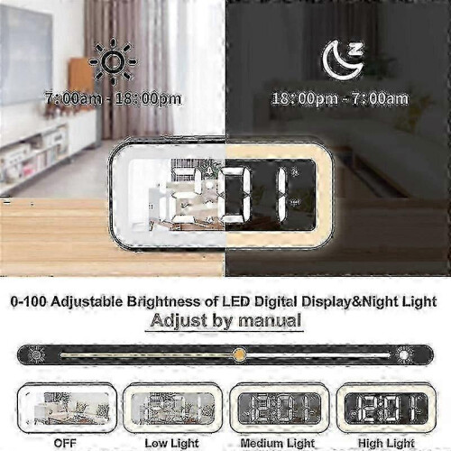 Digital Alarm Clock, Adjustable Brightness Mirror Led Clock (black)_m24 2