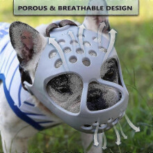 (M, Grey) Short Snout Dog Muzzle,soft Silicone Adjustable Breathable Bulldog Muzzle For French Bulldog Shih Tzu And Pug For Biting Chewing Training