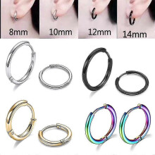 (18mm, Black) Thin Circle Ear Stud With Colorful/solid-color Elegant Stylish Dangler Jewelry For Women Men Unisex - Ya