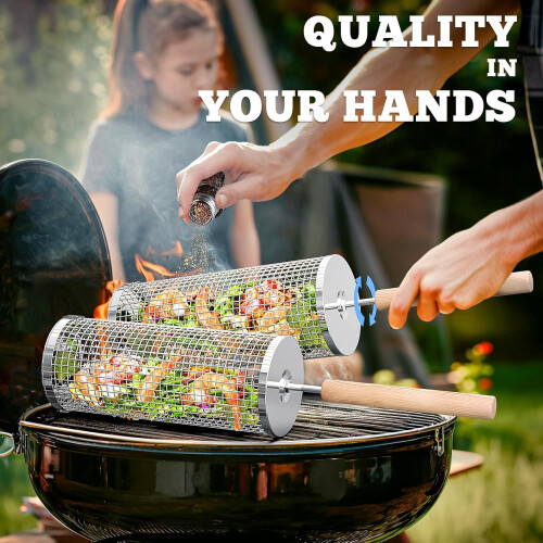 Rolling Grill Basket 304 Stainless Steel 2-Pack 2