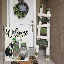 (C) St Patricks Day Decorations, St Patricks Day Flag, St. Patrick's Day Garden Flag, 23x32cm Green Shamrocks Clovers Welcome Yard Holiday Flag