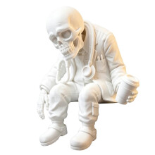 Figurine de Médecin Squelette Fatigué Amusante, Statue de Travailleur Médical, Ornement de Bureau Squelette Imprimé en 3D pour Halloween