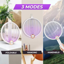 Electric Fly Swatter, Rechargeable Racket with USB , Foldable Insect Zapper for Indoor and Outdoor Use - White