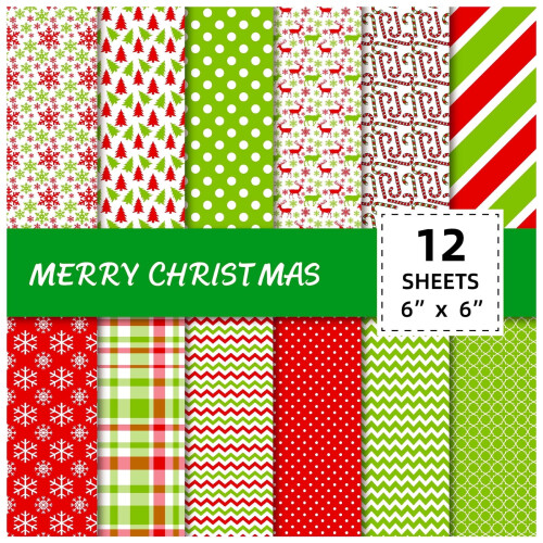 Christmas Scrapbook Paper Pack Green Red Double-Sided 24