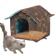 (L) Winter House With Self Warming Pad-Outdoor Indoor Weather-Proof Heat Insulated Shelter Enclosure for Cats Dogs Rabbits