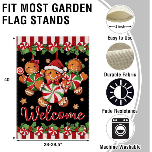 Christmas gingerbread house flag burlap 28x40 1