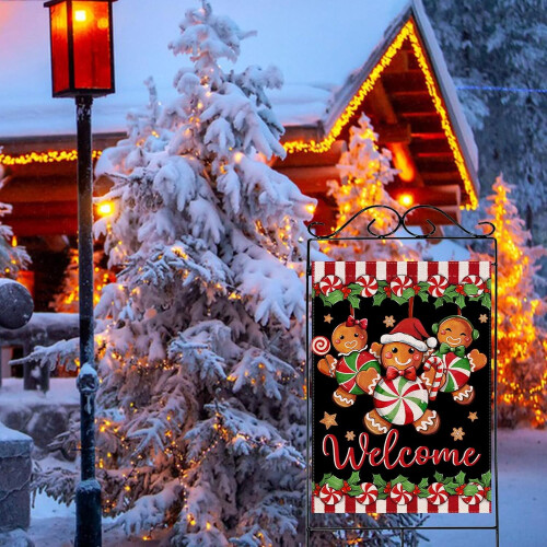 Christmas gingerbread house flag burlap 28x40 2