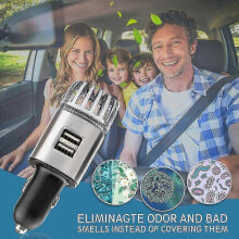 (Silver) Car Air Purifier Ionizer Anti-Microbial Deodorizer Air Freshener With Dual USB Charger