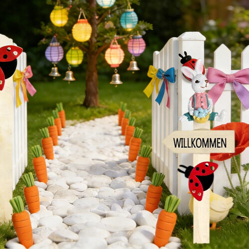 Easter Wooden Rabbit Yard Stake Garden Decor with Egg 2