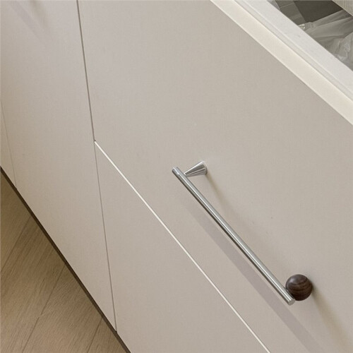 Brass Cabinet Handles with Walnut Wood  - Modern Chrome Wardrobe Pulls 1