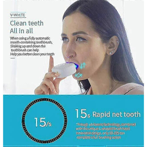 (White) Automatic U-shape Sonic Electric Toothbrush Teeth Whitening Kit With Replacement Brush Head