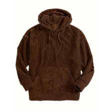 (UK 42, Dark Brown) For Men Vintage Corduroy Men's Casual Pullover Hooded Sweatshirt With Kangaroo Pocket Streetwear For Winter Fall As Gifts