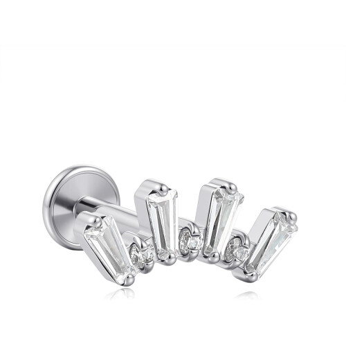 Flat Back Earrings for Cartilage Tragus Helix 16g CZ Silver 2