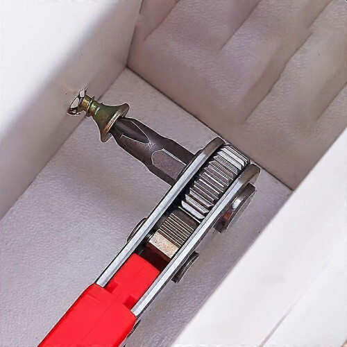 Right Angle Ratchet Screwdriver, Red Handle with Forward/Reverse Function, Steel Shaft for Tight Spaces 1