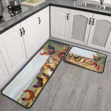 Rooster Kitchen Mat Crystal Velvet Black Edge 120x43cm