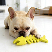 (Dark Blue) Rubber Bone Dog Toy Fish Bone Shape Dog Chew Toy Teeth Cleaning Toy for Aggressive Chewers Interactive Training Fetch