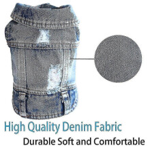 (M) Dog Jean Jacket, Blue Puppy Denim T-shirt, Machine Washable Dog Clothes, Comfort And Cool Apparel -
