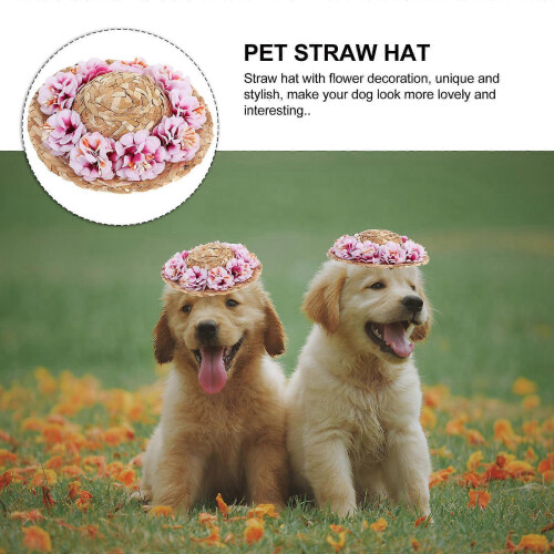 Hat Dog Spring Summer Sunhat with Flower Decoration for Pets Size S